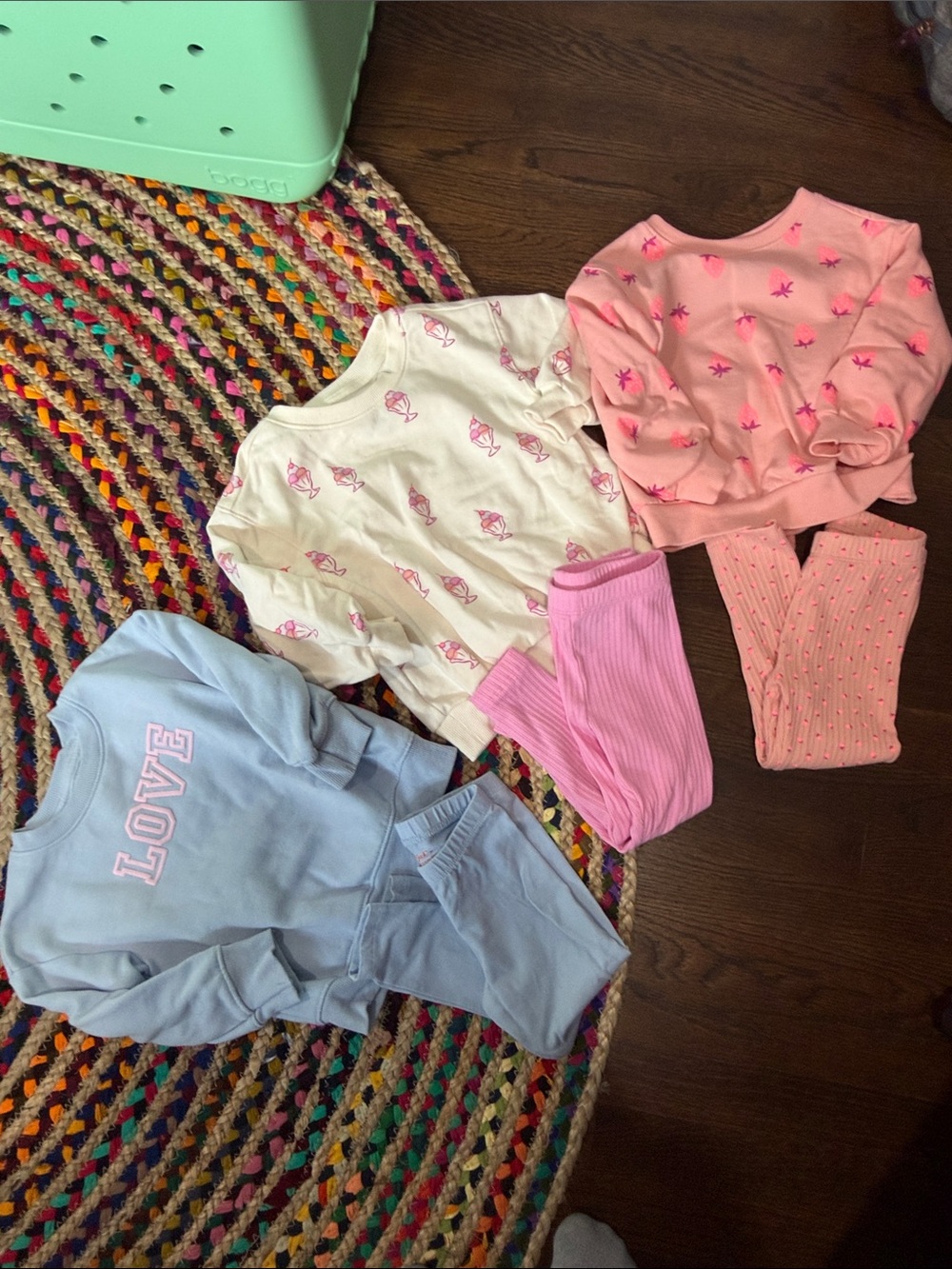 Cat & Jack Girls' 3-Pack Sweatshirt Sets in Pink, Light Blue & Cream -2T